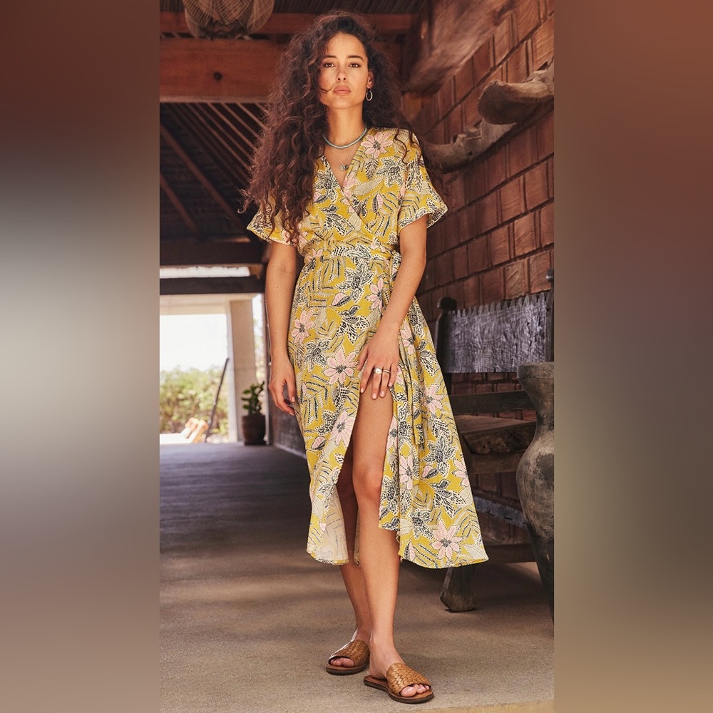 Marine Layer Yellow Floral Midi Dress